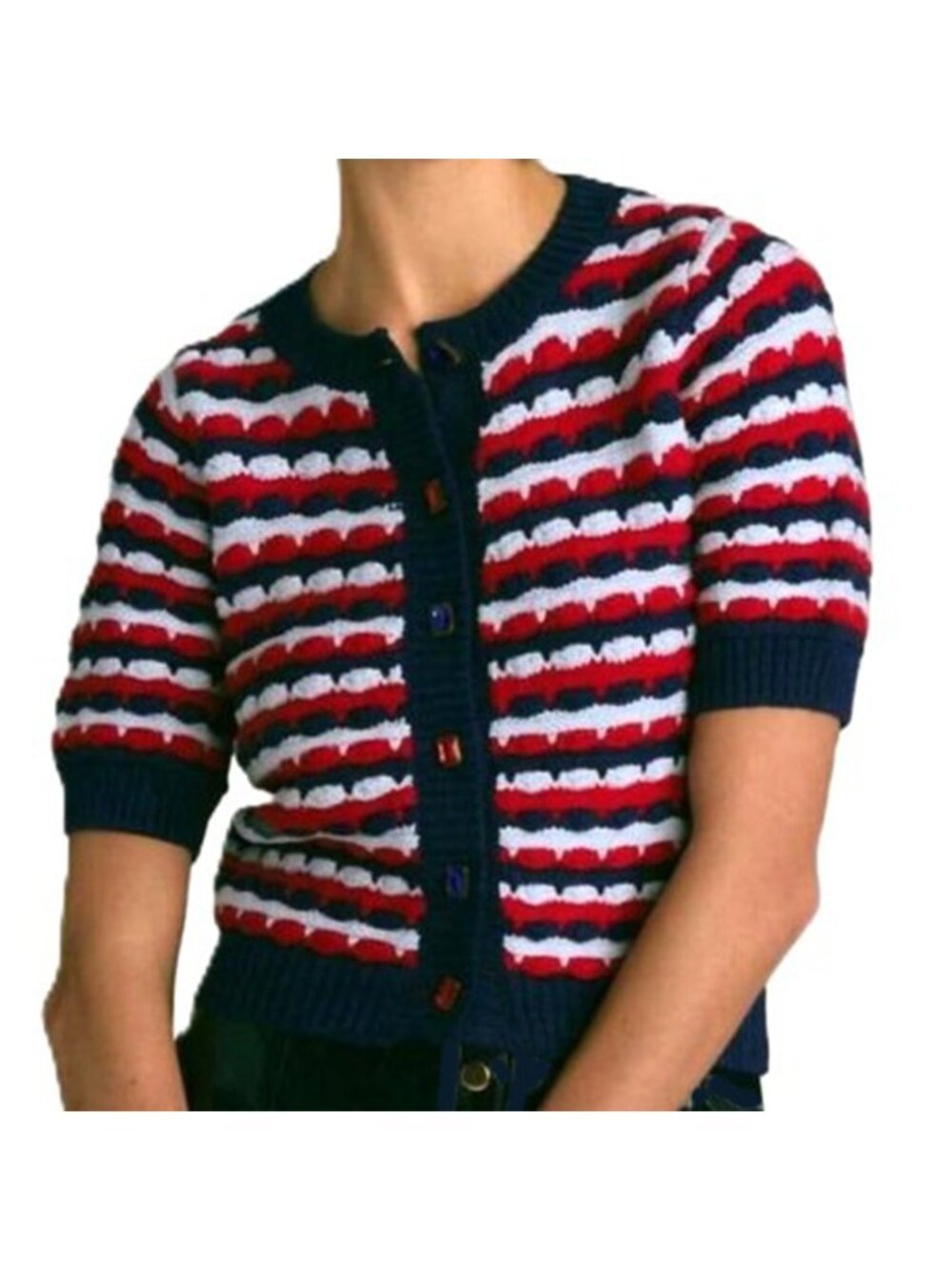 Allison New York Short Sleeve Adelle Cardigan in Navy & Red Size Medium New